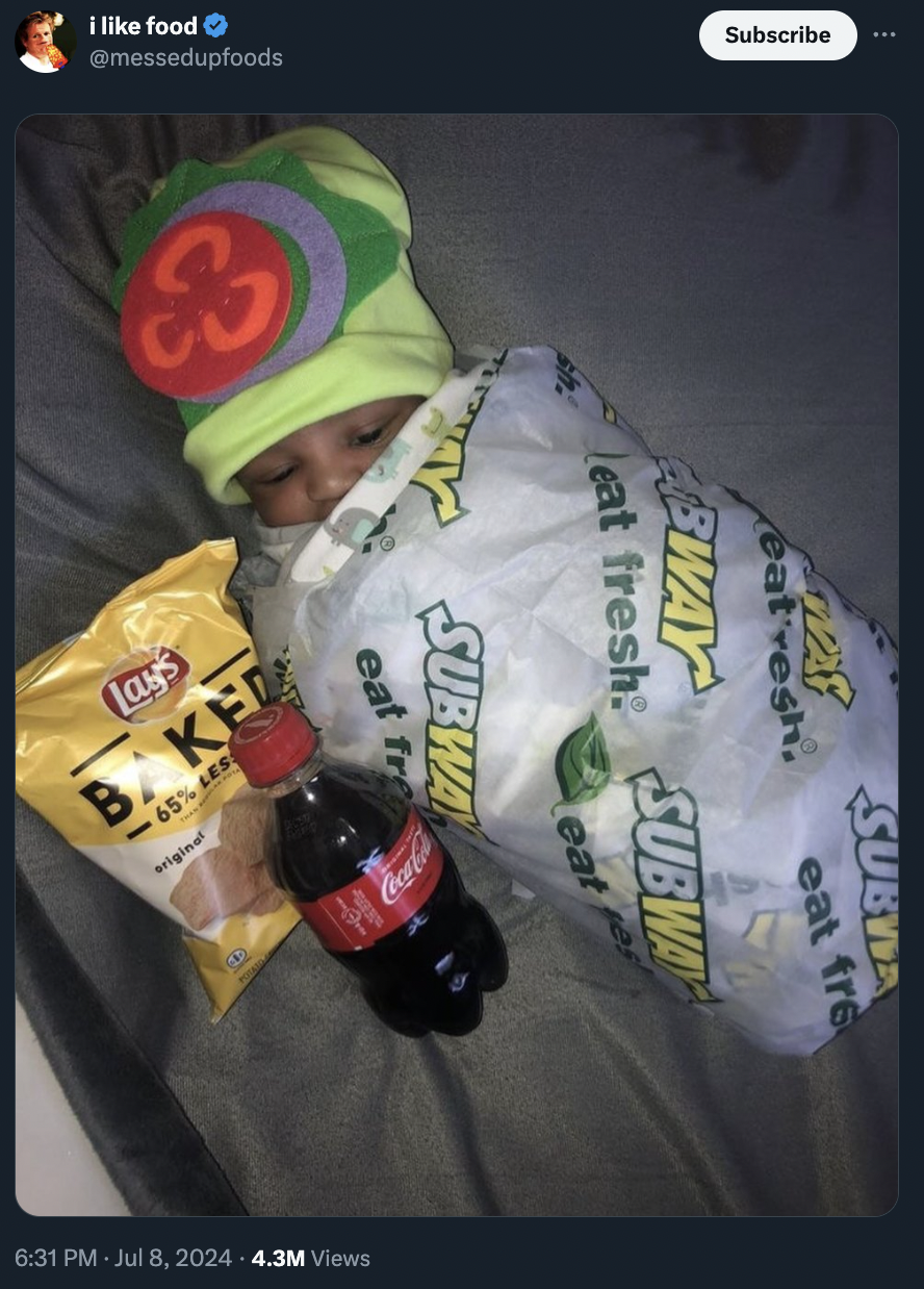 subway baby meme - i food Subscribe Lay's Baked 65% S eat fresh. Bway eatresh, Subw eat fre Subway eat eat fre Subway 4.3M Views